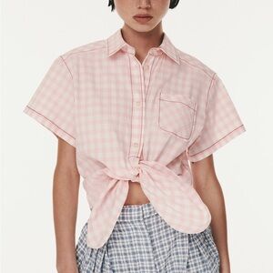 $695 Rosie Assoulin Tailored Tie Me Up Button Front Short Sleeve Top Women’s XL